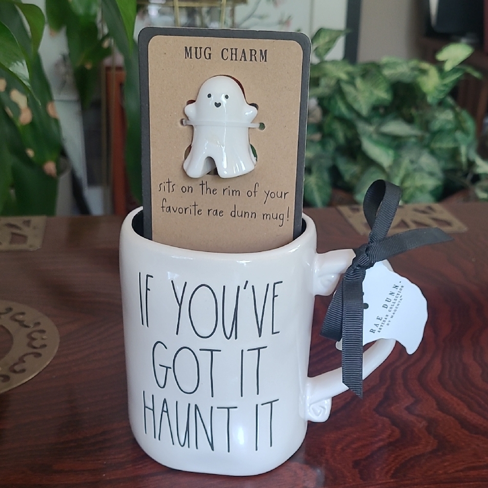 Rae Dunn Halloween Mug with Ghost Charm
